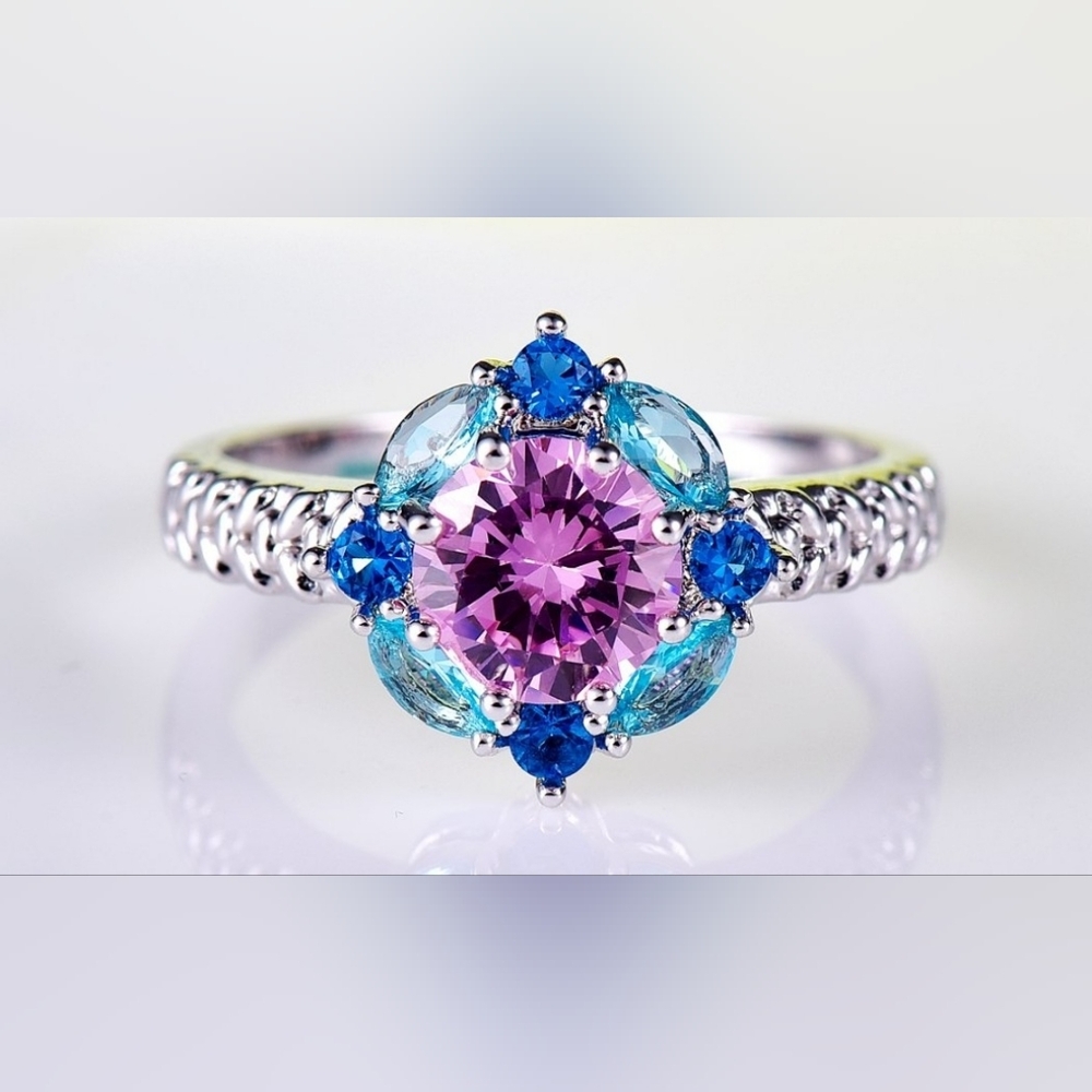 Elegant Pink and Blue Gemstone Ring
